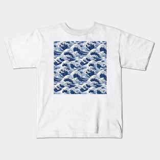 Ephemeral Crests: Hokusai Waves Reimagined Kids T-Shirt